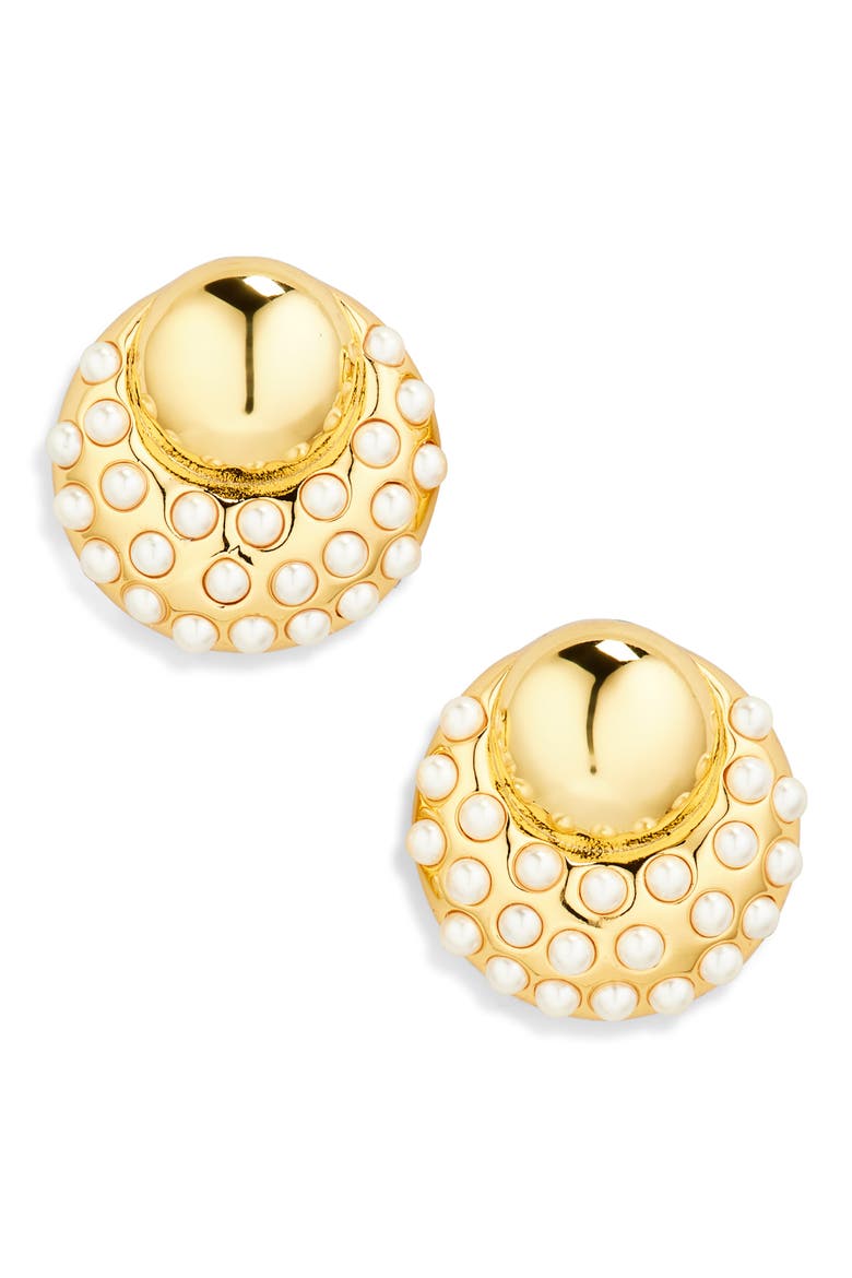 Archer Button Stud Earrings, Main, color, PEARL