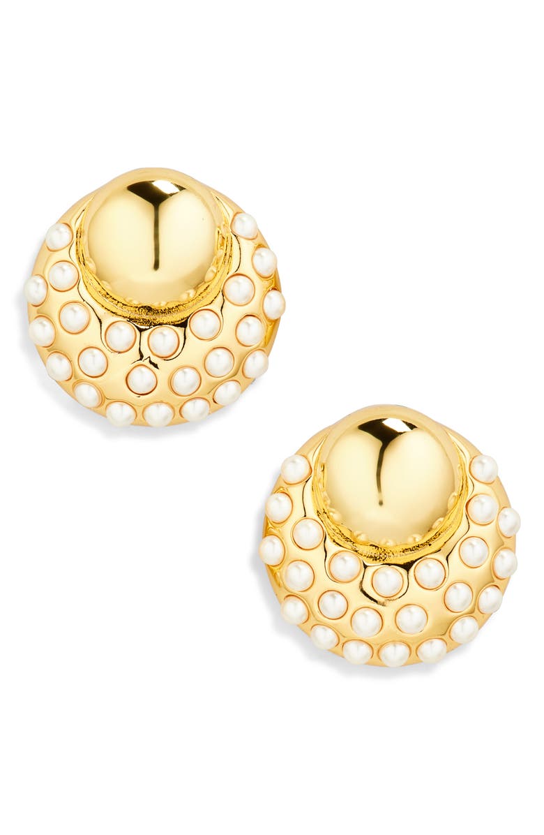 Lele Sadoughi Archer Button Stud Earrings, Main, color, Pearl