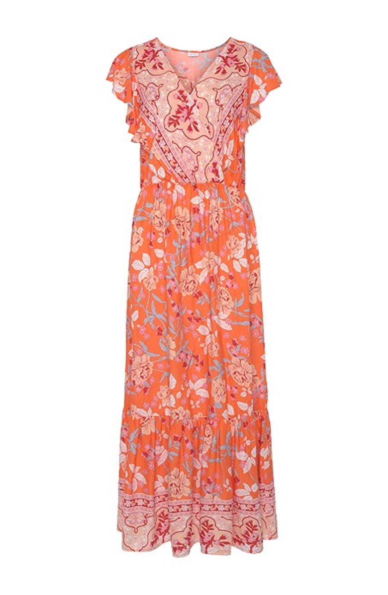 LASCANA Women's Floral V-Neck Maxi Dress, Alternate, color, Orange Multi