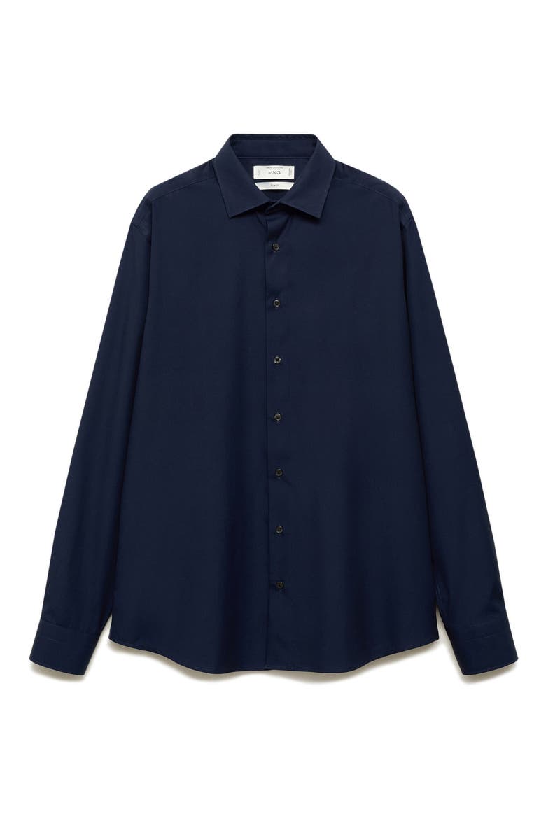 Slim Fit Cotton Poplin Suit Button-Up Shirt, Main, color, DARK NAVY