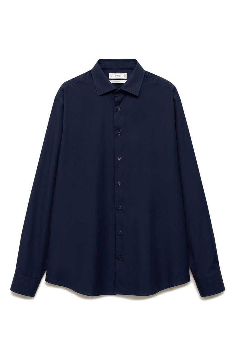 MANGO Slim Fit Cotton Poplin Suit Button-Up Shirt, Main, color, Dark Navy
