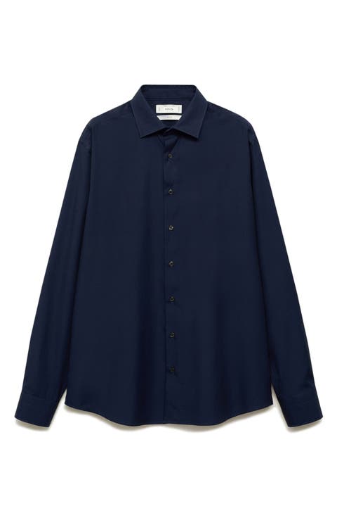 Slim Fit Cotton Poplin Suit Button-Up Shirt