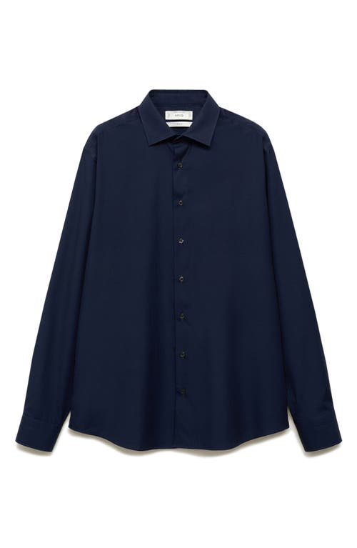 Mango Slim Fit Cotton Poplin Suit Button-up Shirt In Dark Navy