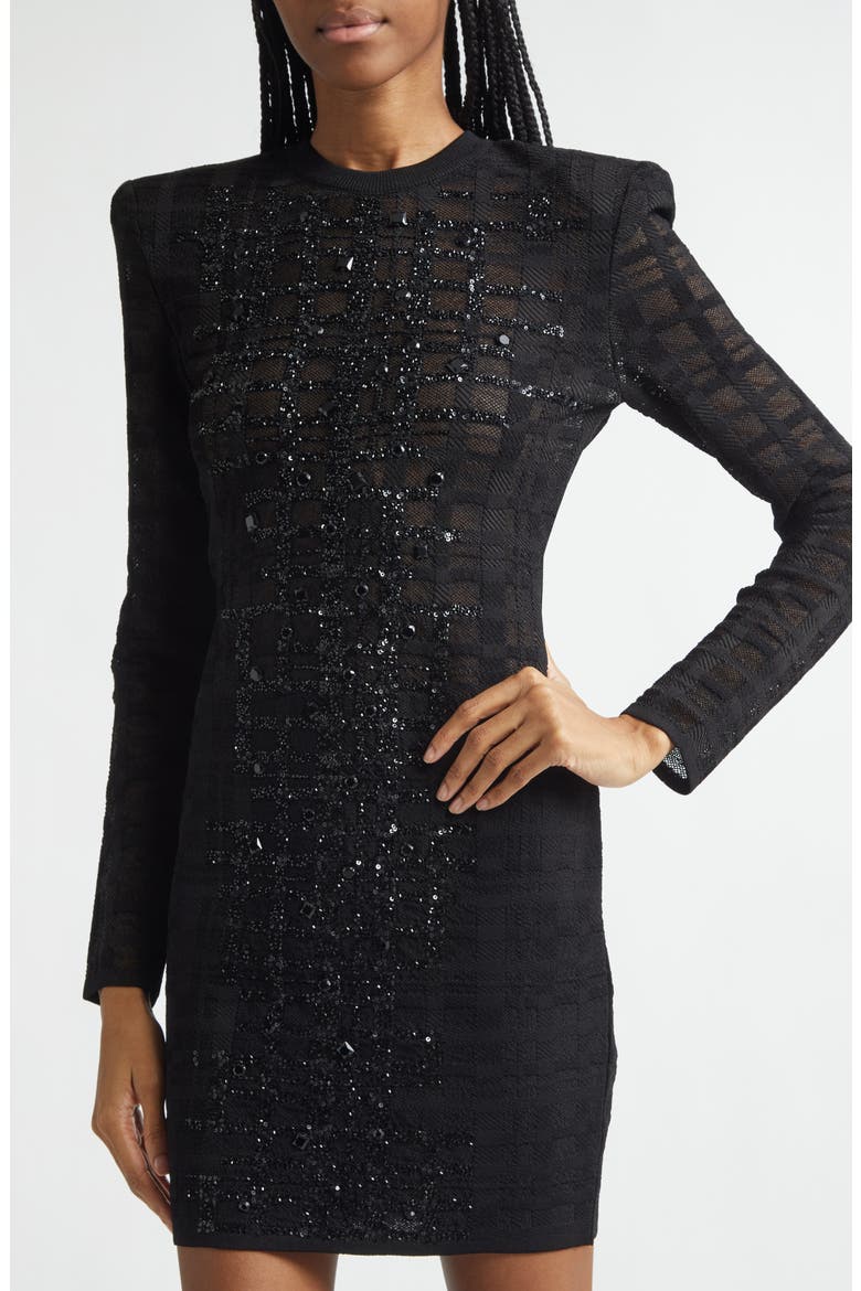 Tartan Tattoo Embellished Long Sleeve Minidress, Alternate, color, 0PA BLACK