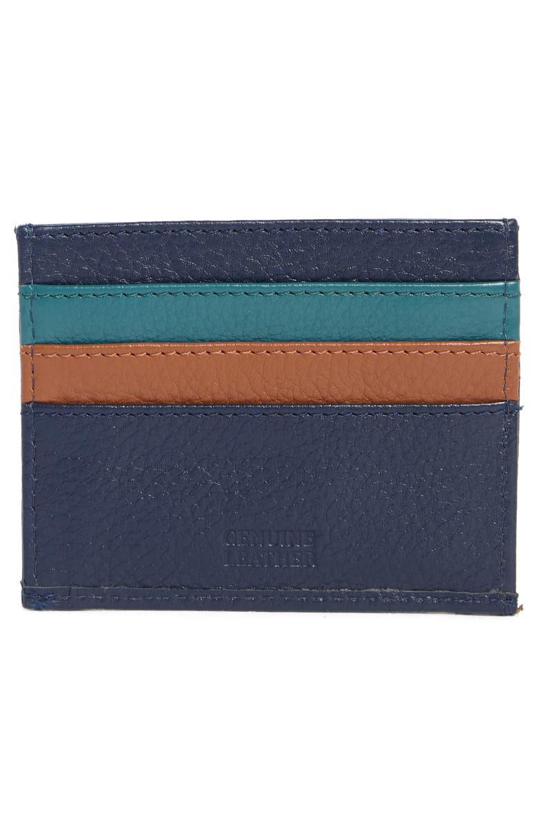 MUNDI SMALL LEATHER GOODS Fiona Leather Card Case, Alternate, color, Navy/ Cognac/ Teal