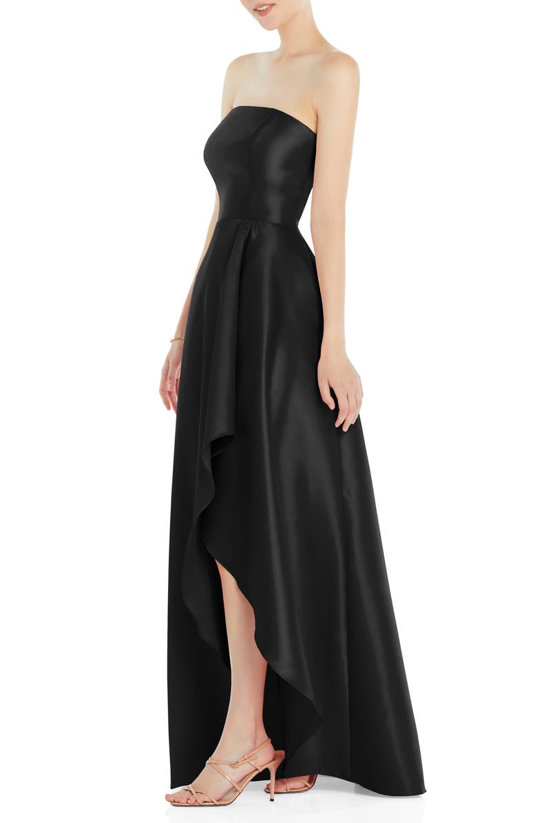 Alfred Sung Strapless Satin Gown, Alternate, color, Black
