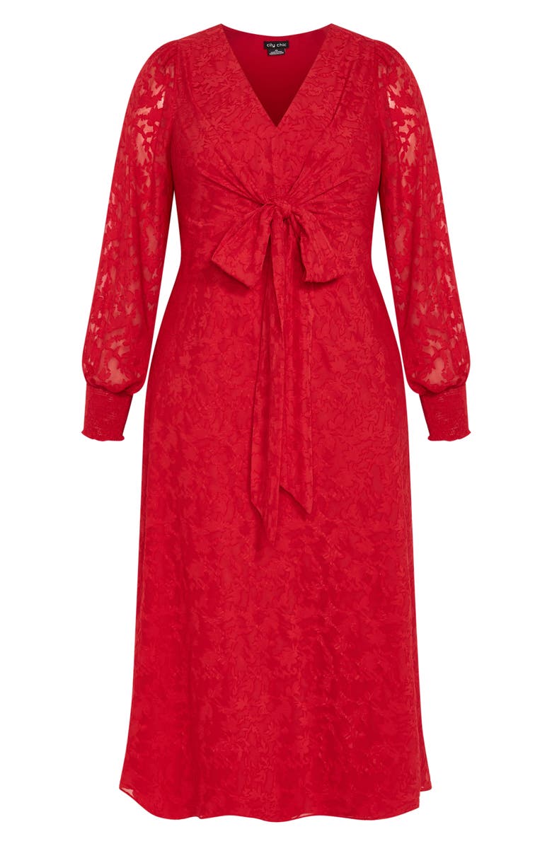 City Chic Marci Textured Print Long Sleeve Maxi Dress, Alternate, color, Red