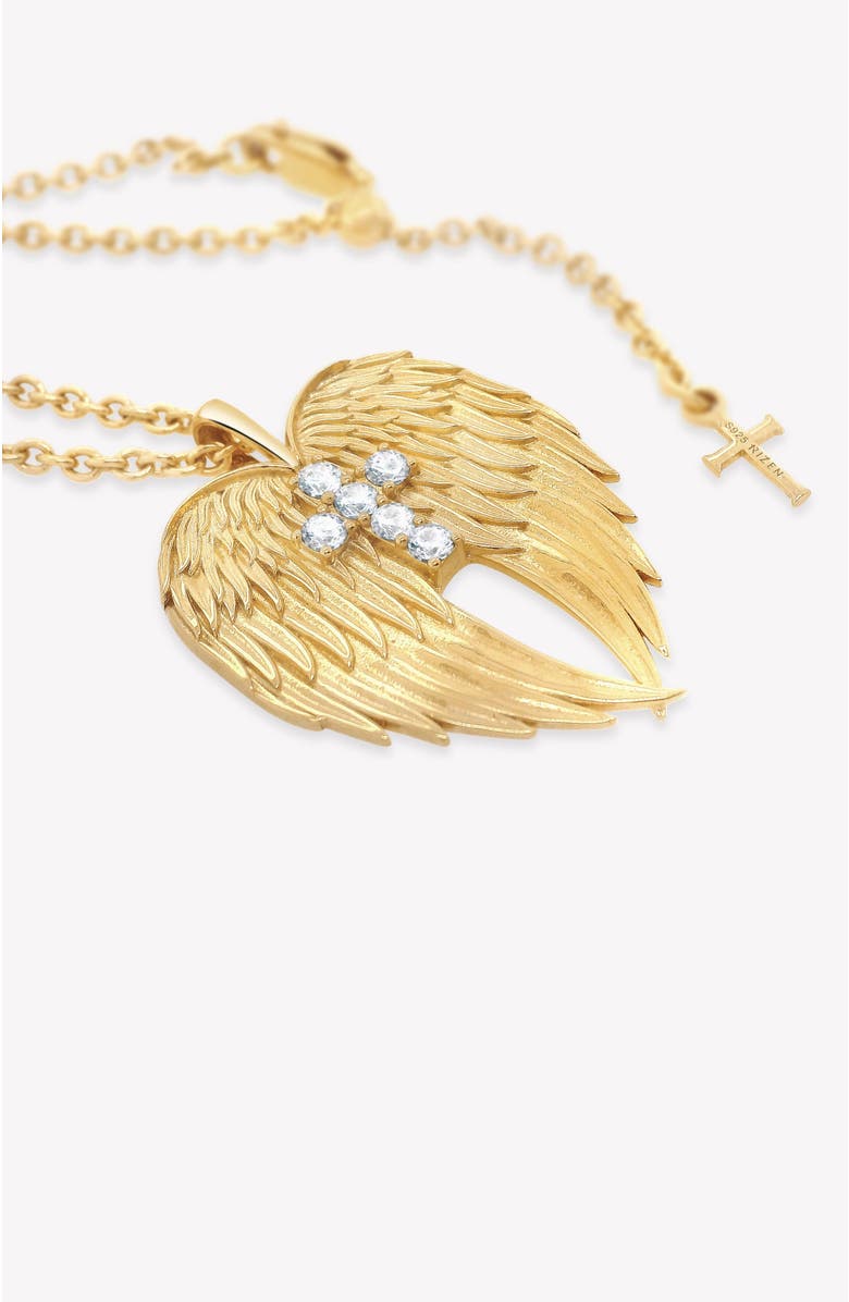 Rizen Jewelry Divine Wings Cross Necklace, Alternate, color, 18K Gold Plated