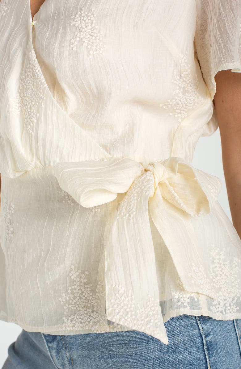 Liverpool Los Angeles Embroidered Wrap Top, Alternate, color, Cream