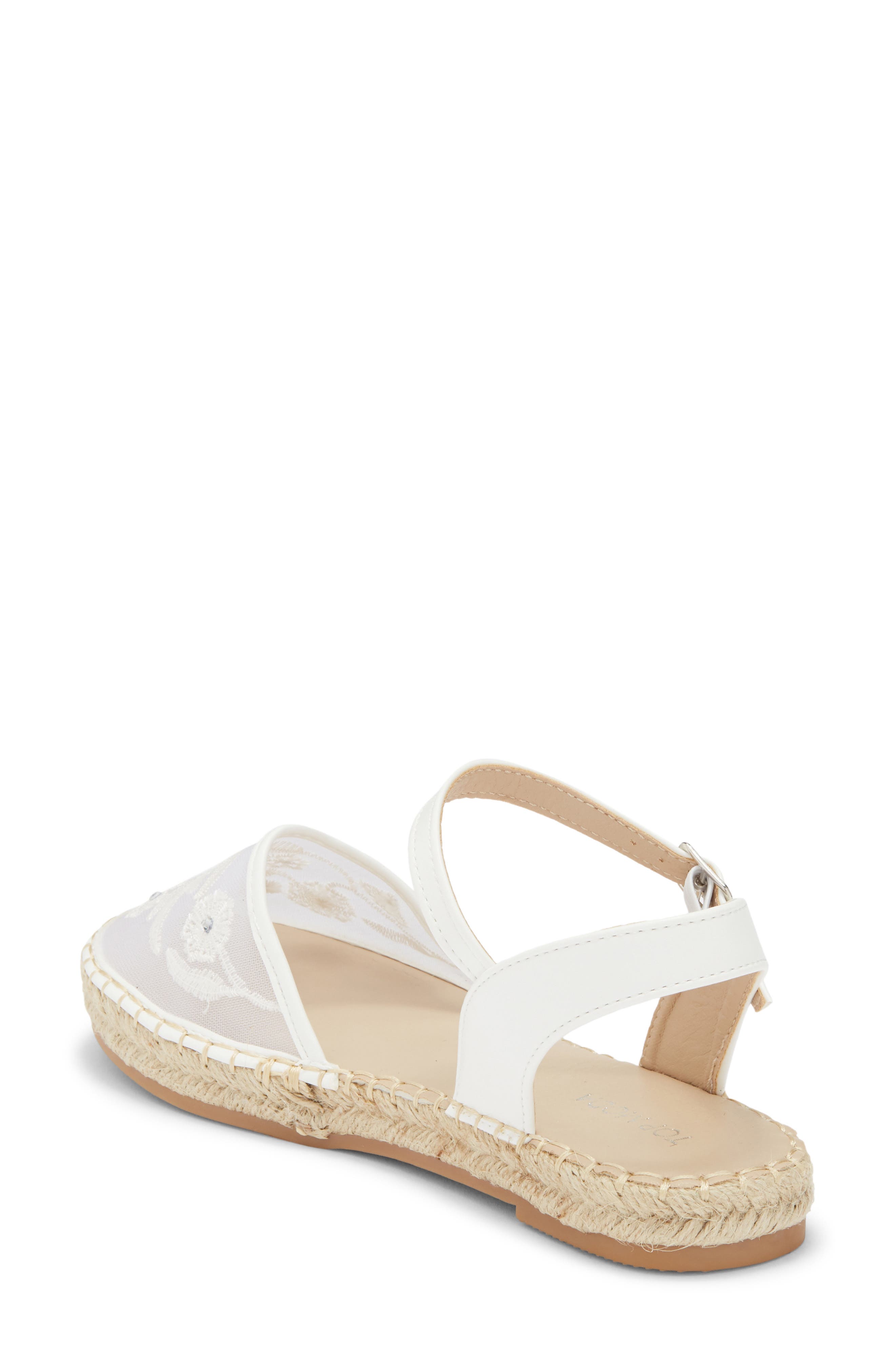 TOP MODA Chrom Floral Embroidered Ankle Strap Flat, Alternate, color, White Pu