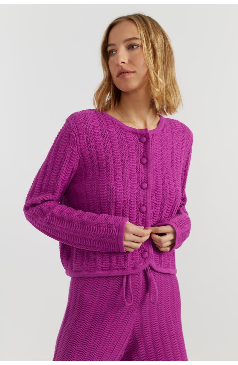 Chinti & Parker Cotton Crochet Cardigan, Main, color, Magenta