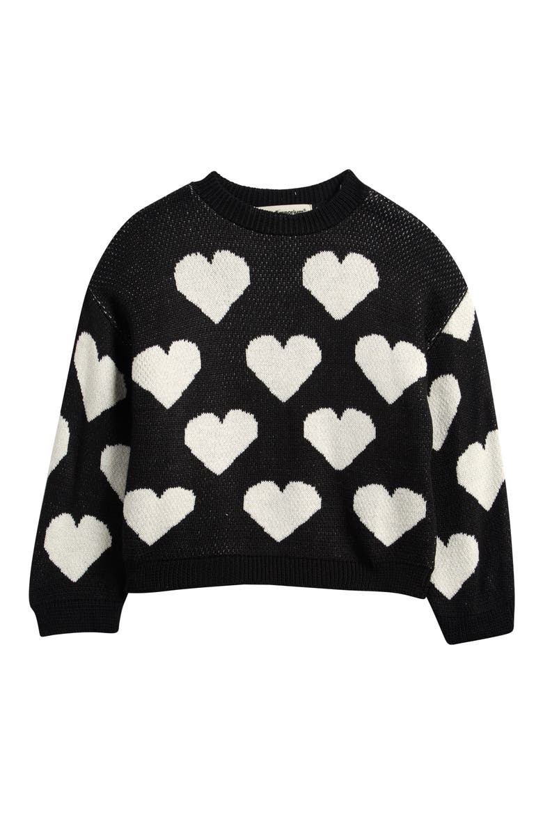 Kids' Hearts All Over Jacquard Sweater, Main, color, BLACK