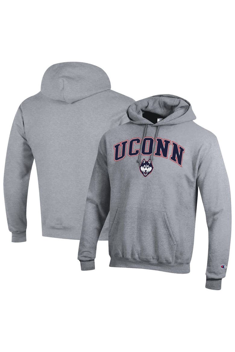 Men's Champion  Heather Gray UConn Huskies Arched Logo Fleece Pullover Hoodie, Alternate, color, Heather Gray