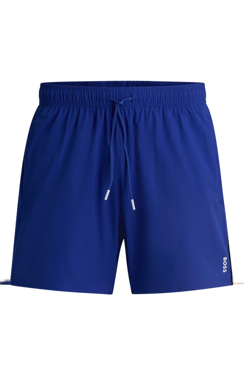 BOSS Iconic Side Stripe Swim Trunks, Main, color, Medium Blue