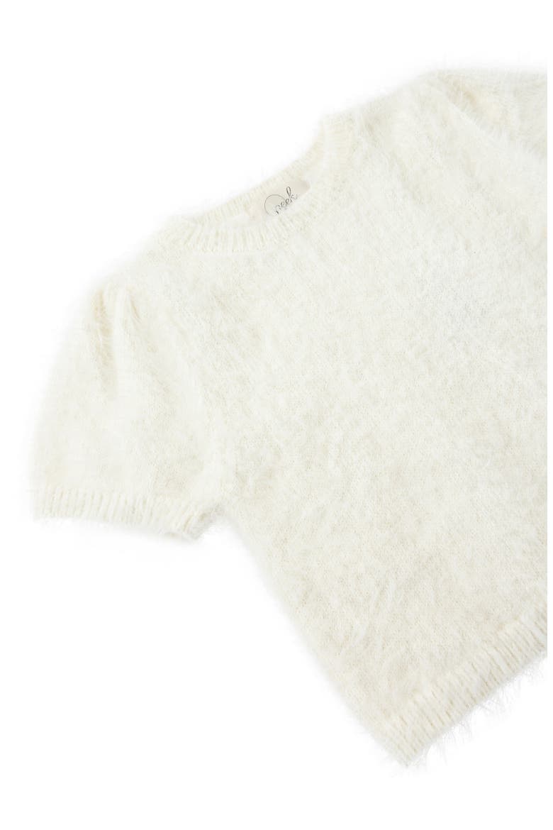 Kids' Fuzzy Sweater & Metallic Print Skirt Set, Alternate, color, OFF-WHITE