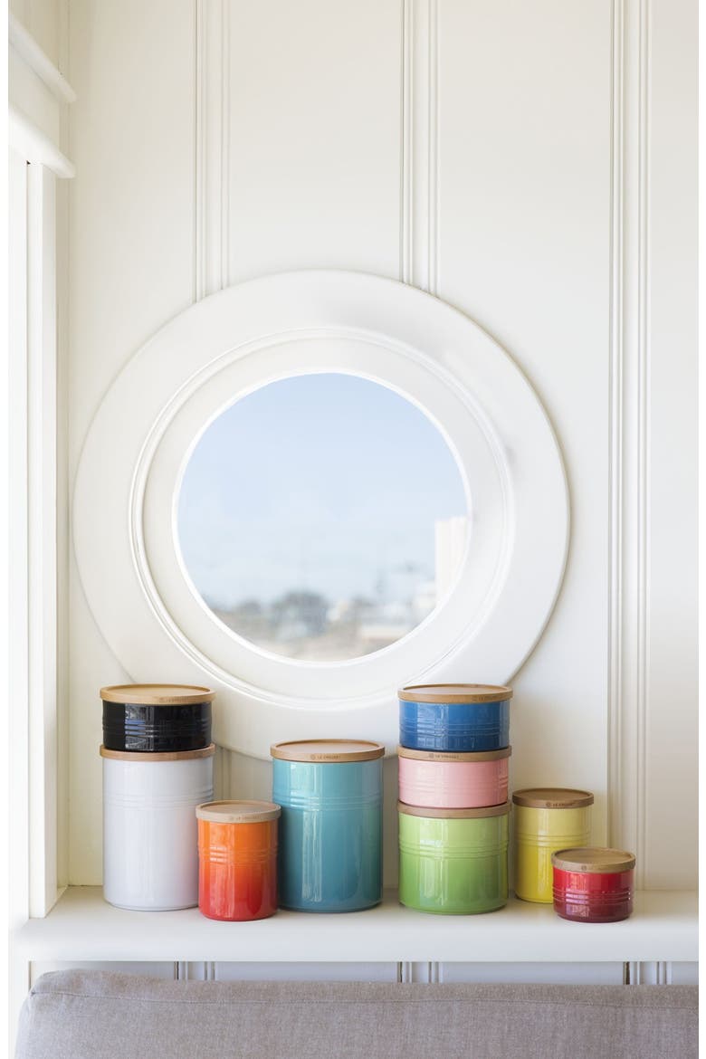 Glazed Stoneware 1 1/2 Quart Storage Canister with Wooden Lid, Alternate, color, WHITE