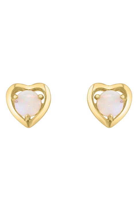 Round Opal Heart Stud Earrings