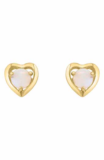 Round Opal Heart Stud Earrings