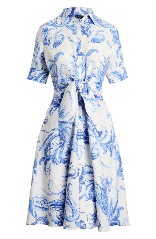 Ralph Lauren Womens Paisley Tie Front Linen Shirtdress 0ps 22w