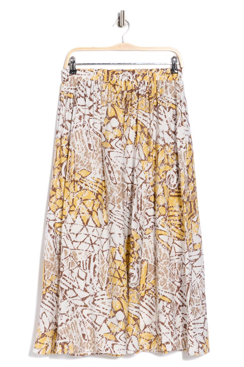 Pull-On A-Line Midi Skirt, Alternate, color, IVORY/ YELLOW