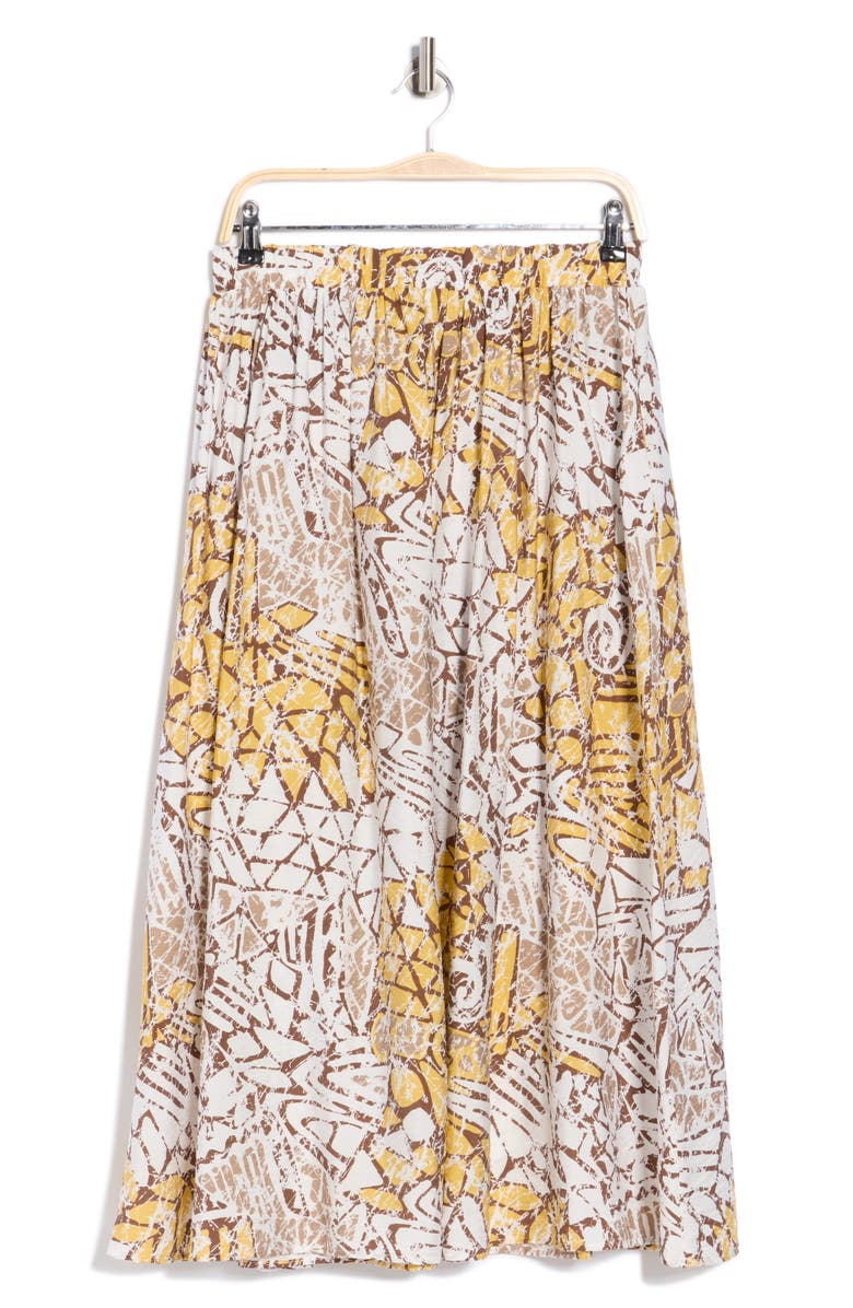 Renee C Pull-On A-Line Midi Skirt, Main, color, Ivory/ Yellow