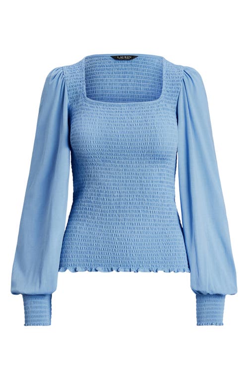 RALPH LAUREN LAUREN RALPH LAUREN SMOCKED COTTON SQUARE NECK TOP