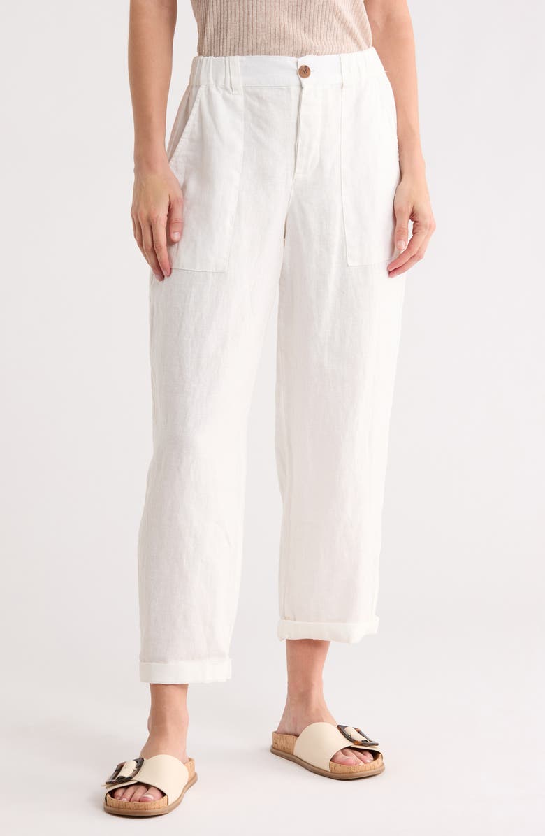 Sanctuary Cruiser Relaxed Straight Leg Linen Pants, Main, color, Bleached White