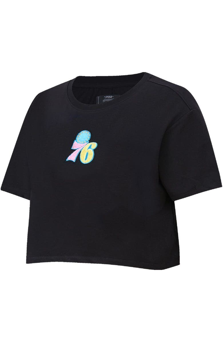 PRO STANDARD Women's Pro Standard Black Philadelphia 76ers Washed Neon Cropped Boxy T-Shirt, Alternate, color, 