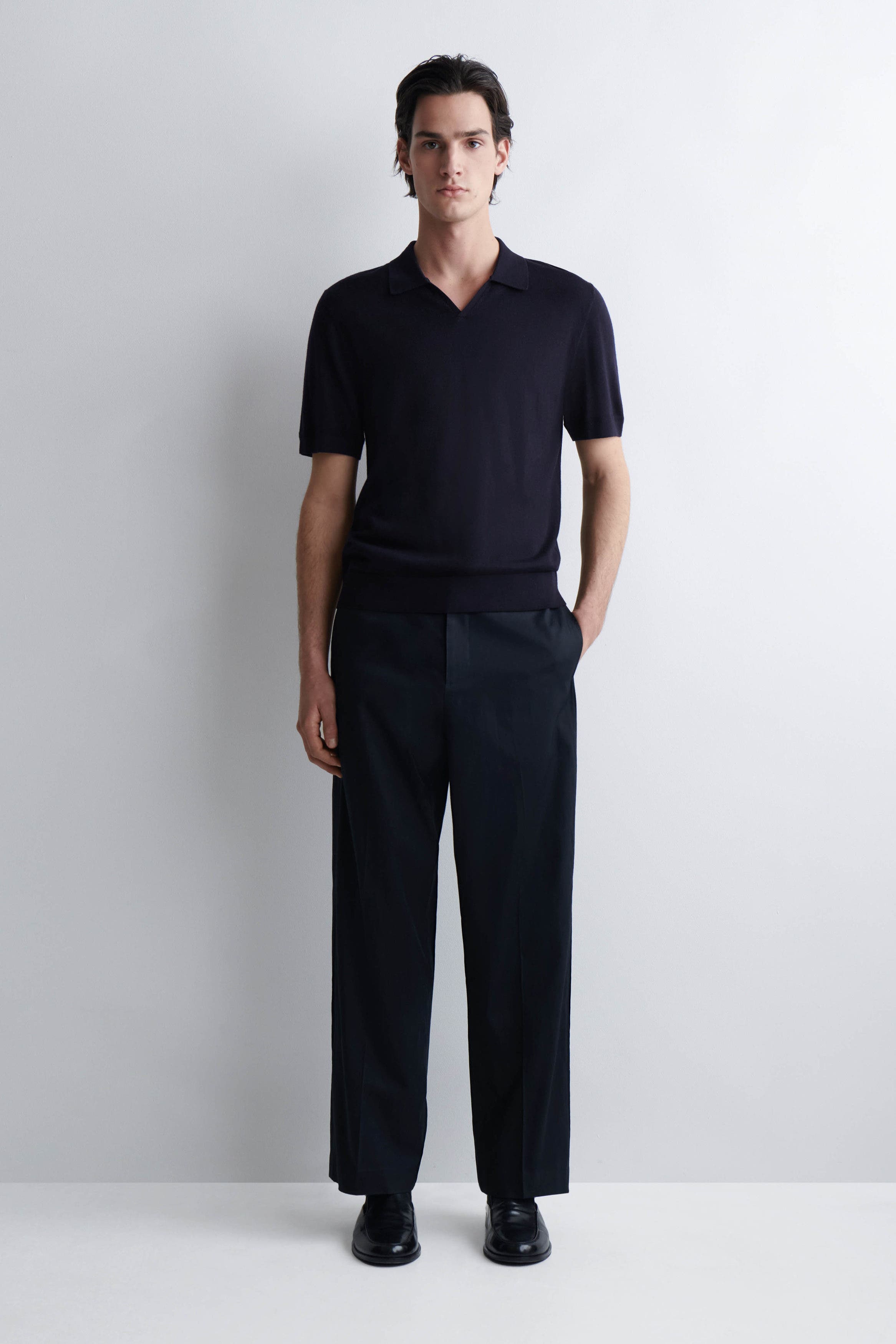 Open-Collar Merino Wool Polo Shirt - image 4