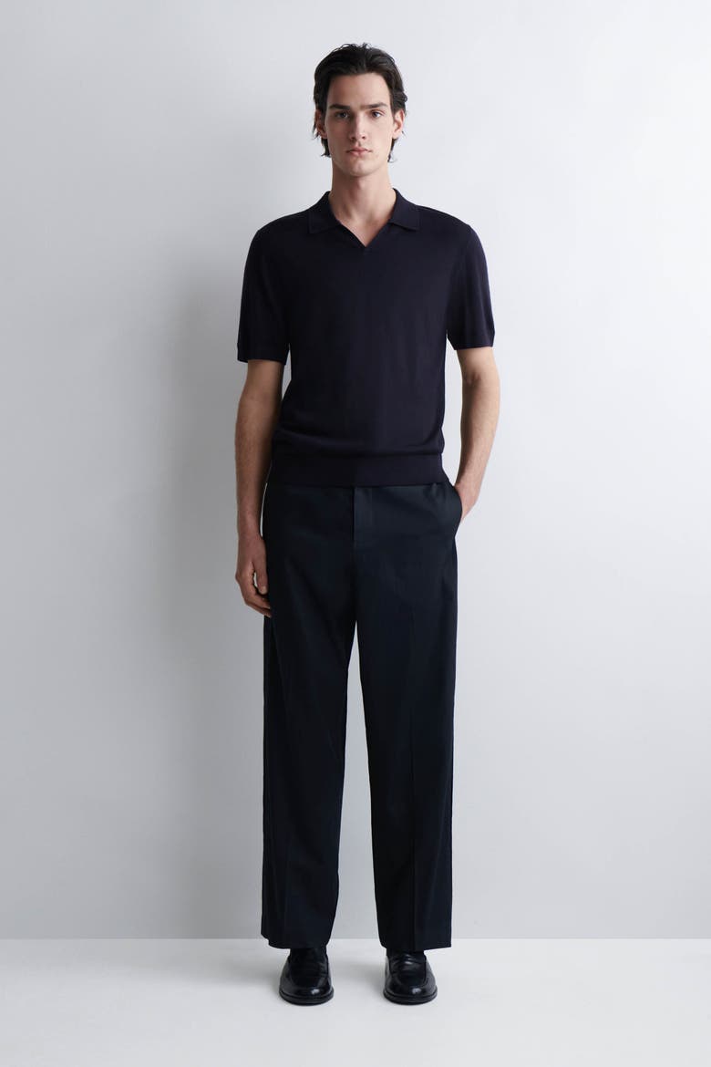 Open-Collar Merino Wool Polo Shirt, Alternate, color, NAVY