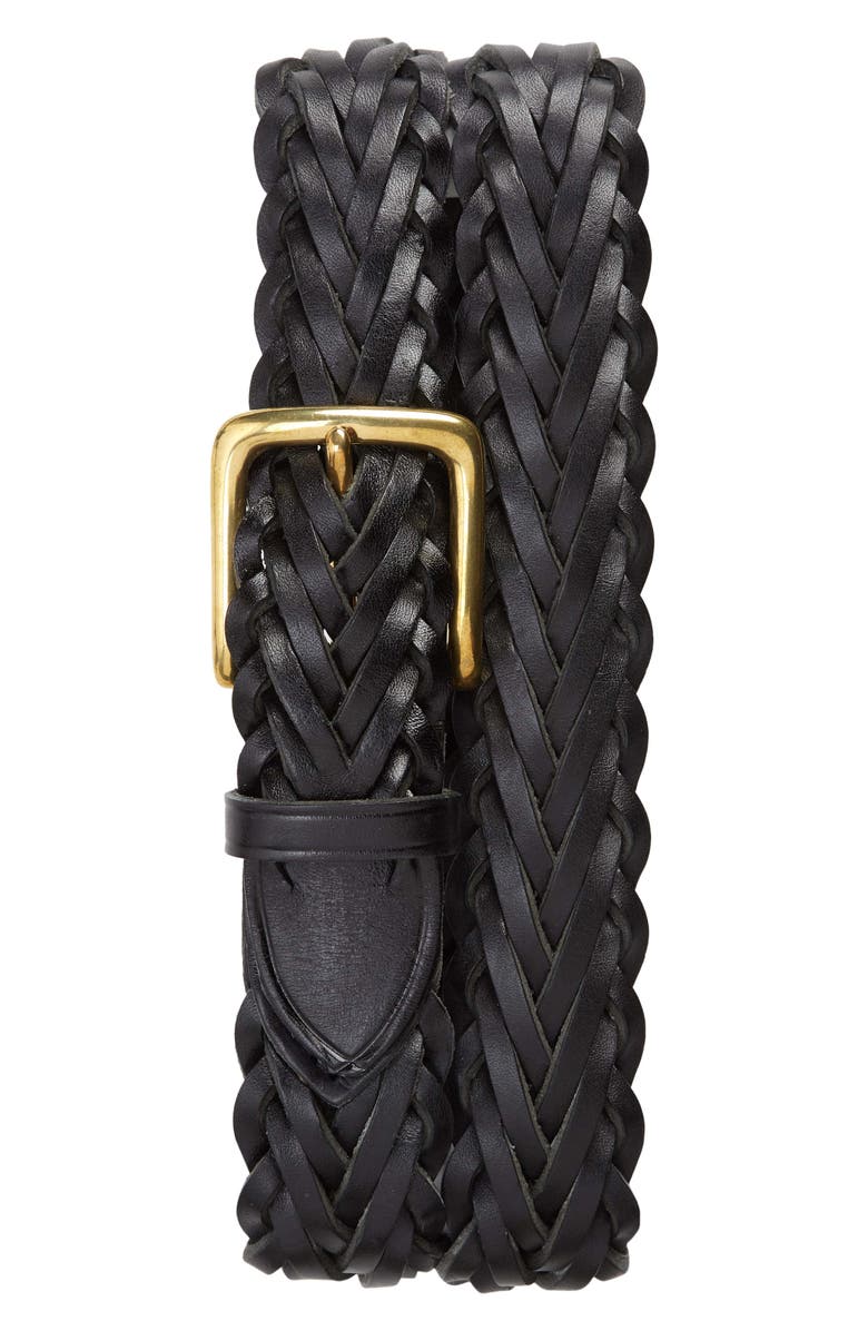 Drake's Woven Leather Belt, Main, color, 