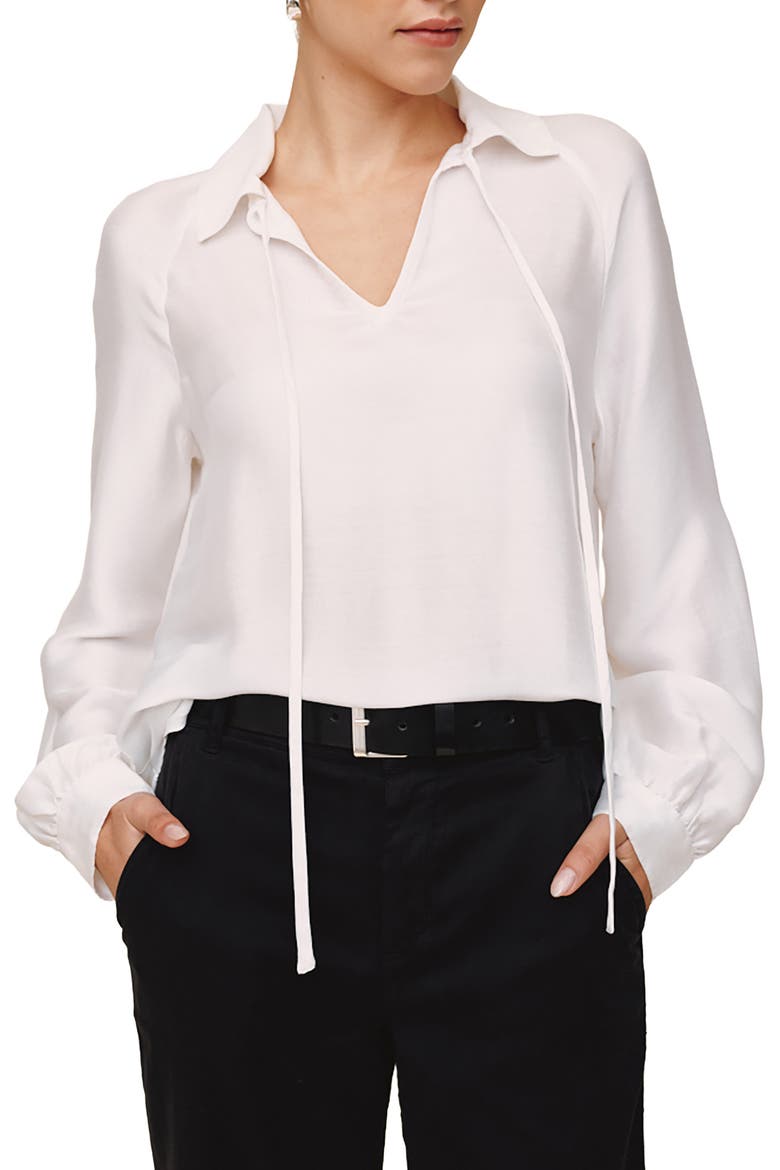 Tie Neck Raglan Top, Main, color, WHITE