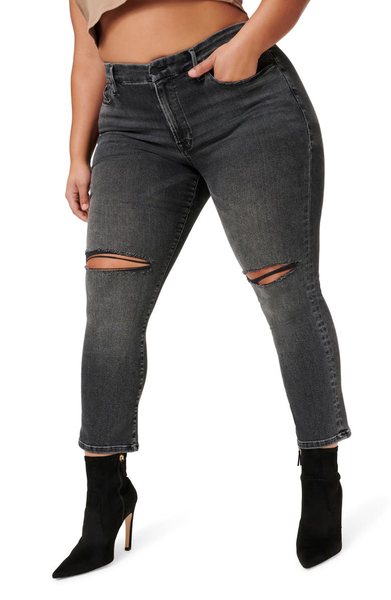 Good American Always Fits Ripped Ankle Skinny Jeans, Alternate, color, 