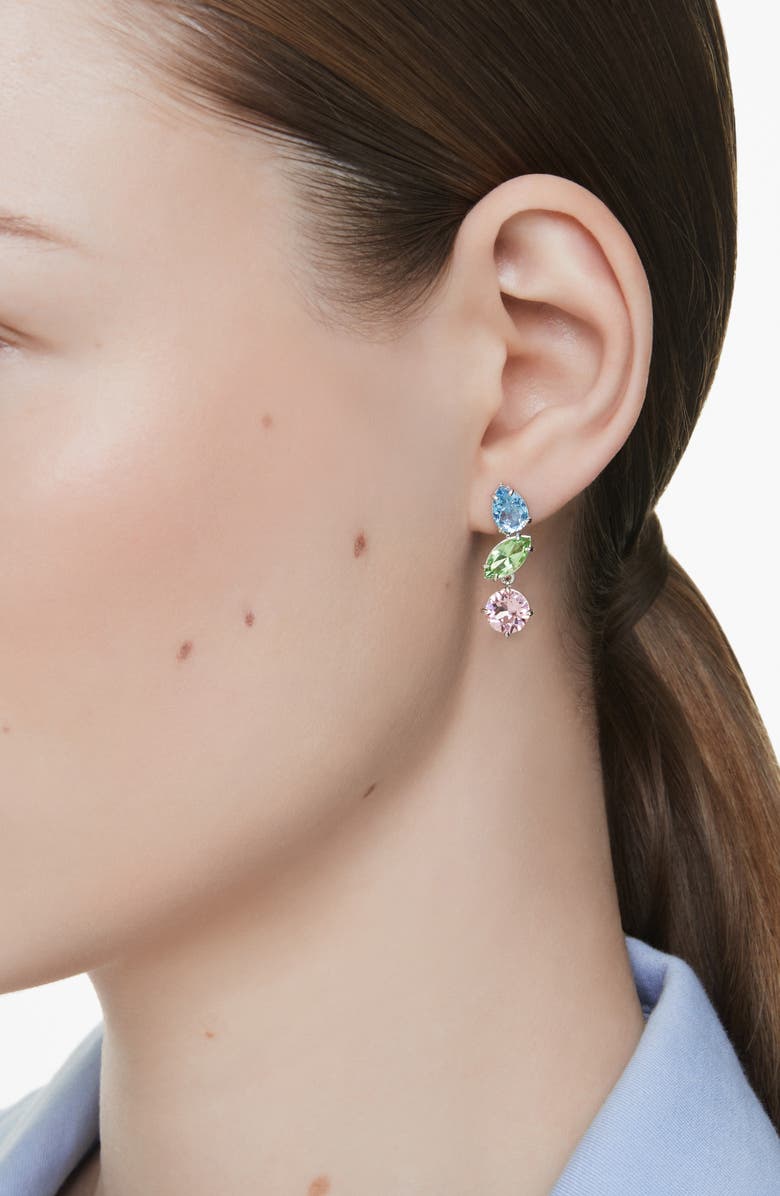 Swarovski Gema Crystal Mismatched Drop Earrings, Alternate, color, Multicolored