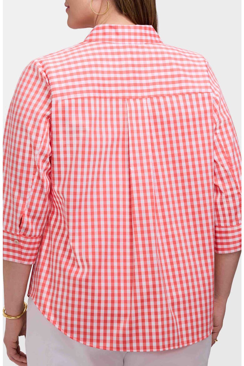 Margie Gingham Three-Quarter Sleeve Button-Up Shirt, Alternate, color, PEACHY ORANGE/ WHITE