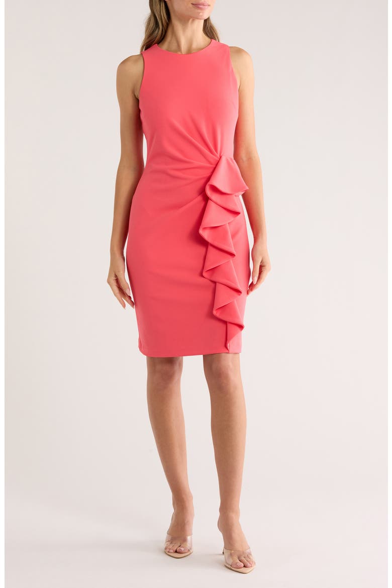 Ruffle Sleeveless Sheath Dress, Main, color, CORAL