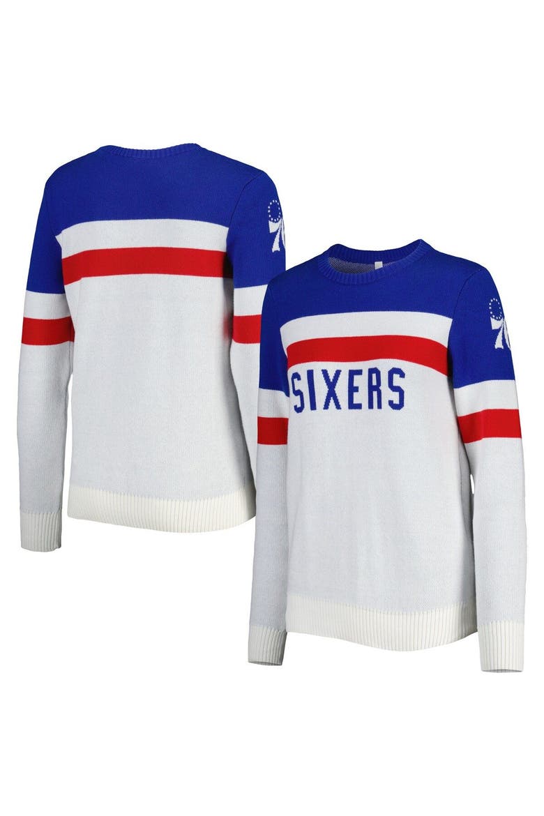 Women's Lusso Royal/Cream Philadelphia 76ers Dominique Pullover Sweater, Main, color, Royal
