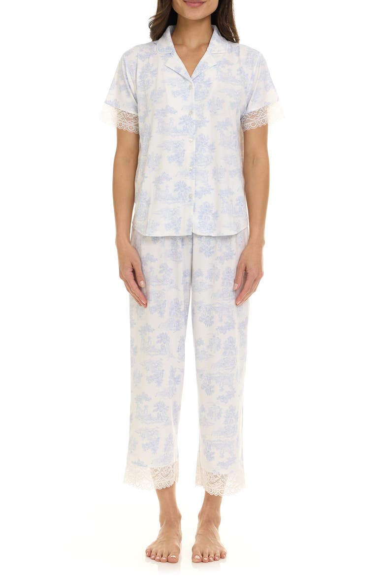 Janelle Notched Lace Crop Pajamas, Main, color, LIGHT BLUE