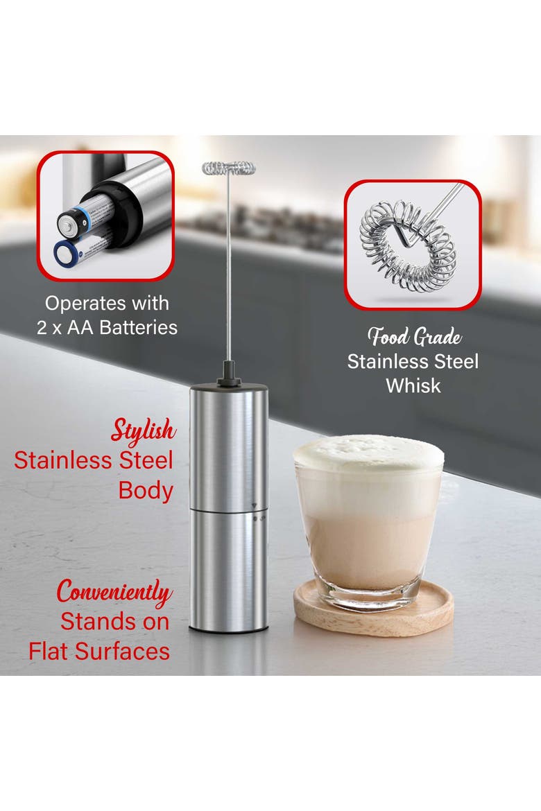 Battery Operated Stainless Steel Electric Milk Frother, Alternate, color, Silver
