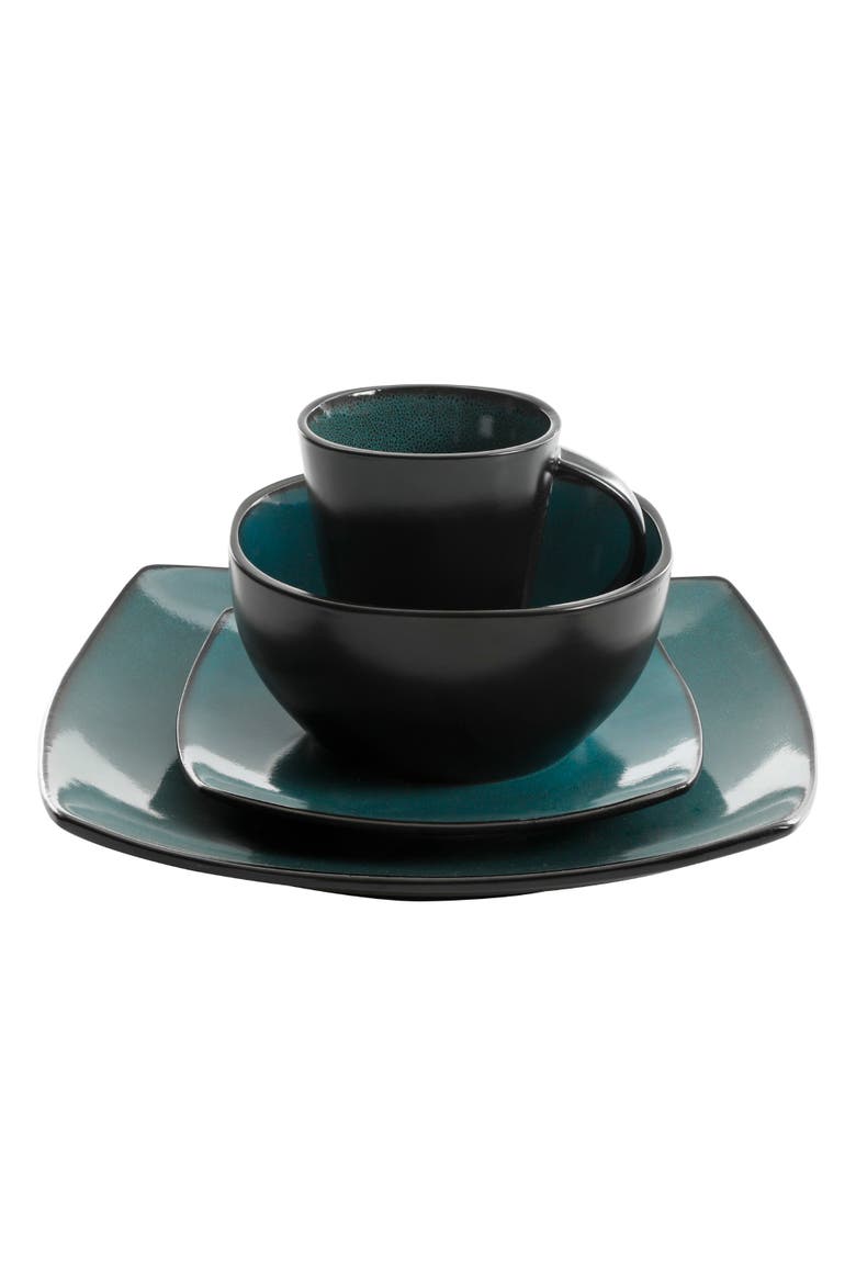 Soho Lounge Square Stoneware Dinnerware Set, Alternate, color, Teal/Black