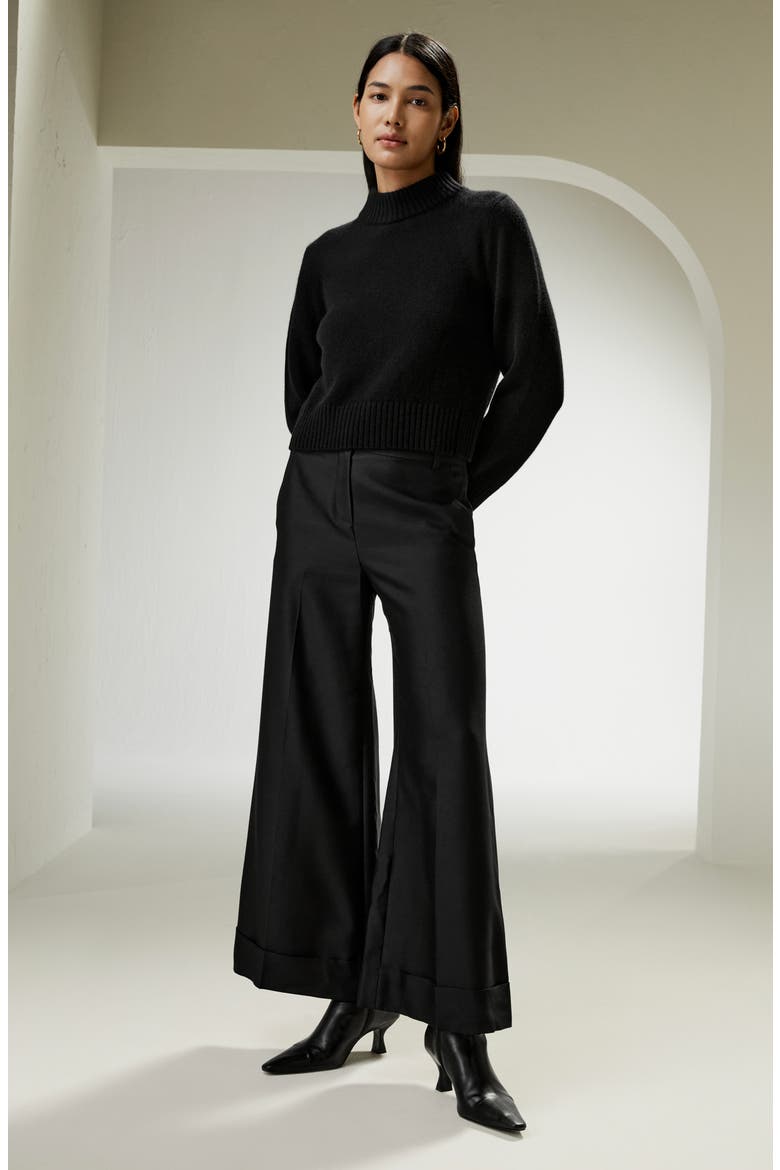 Ribbed Collar and Hemline Wool Cashmere Sweater, Alternate, color, Black