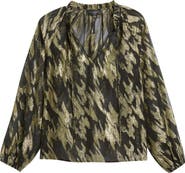 Tahari ASL Foil Tie Neck Top