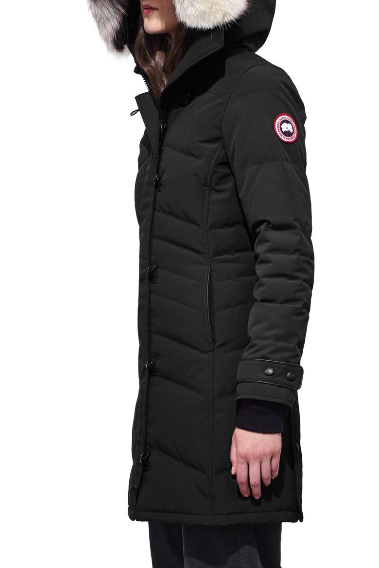 Lorette Fusion Fit Hooded Down Parka with Genuine Coyote Fur Trim, Alternate, color, BLACK