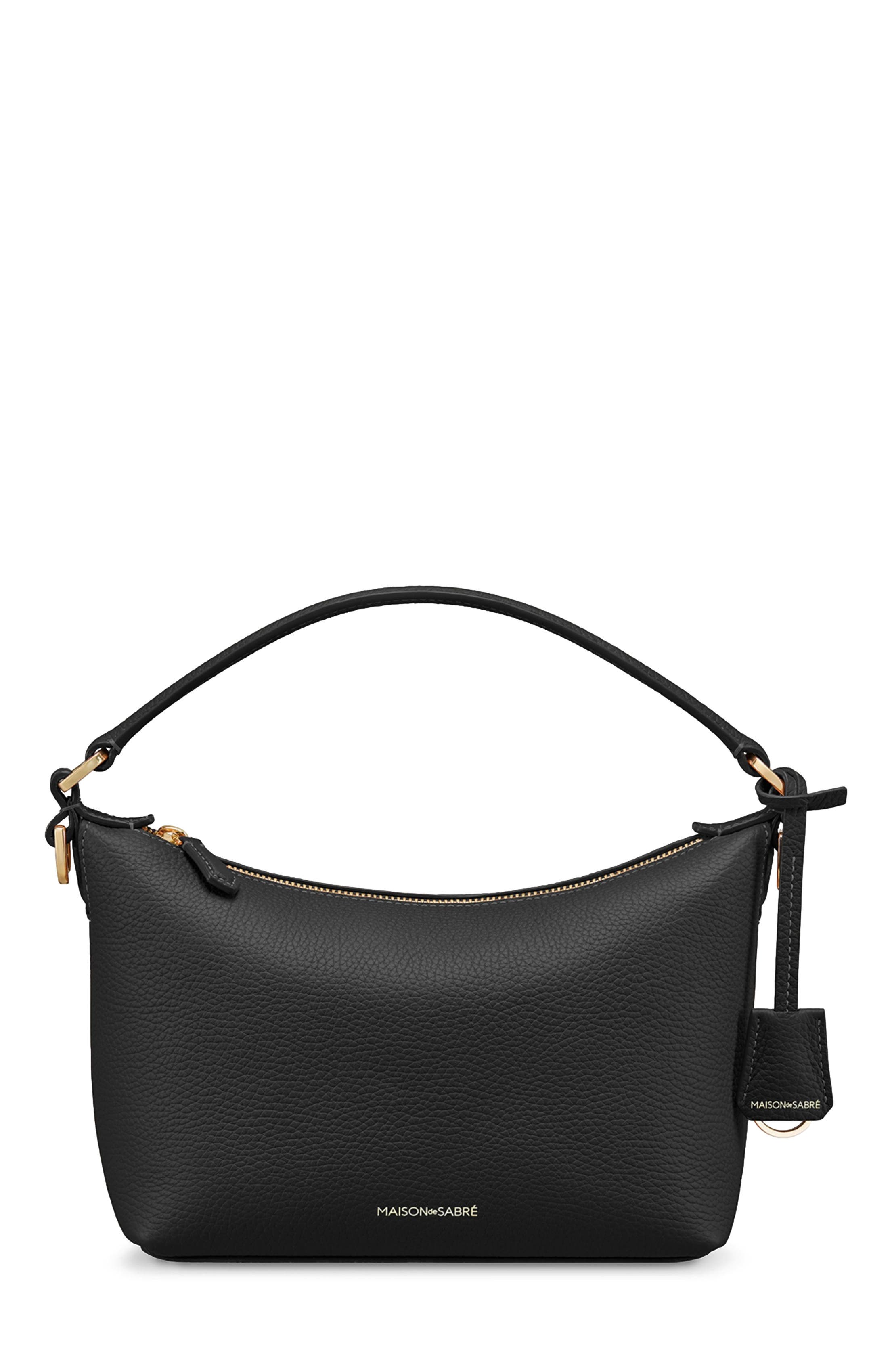 MAISON de SABRÉ Small Leather Soft Hobo, Main, color, Black Caviar