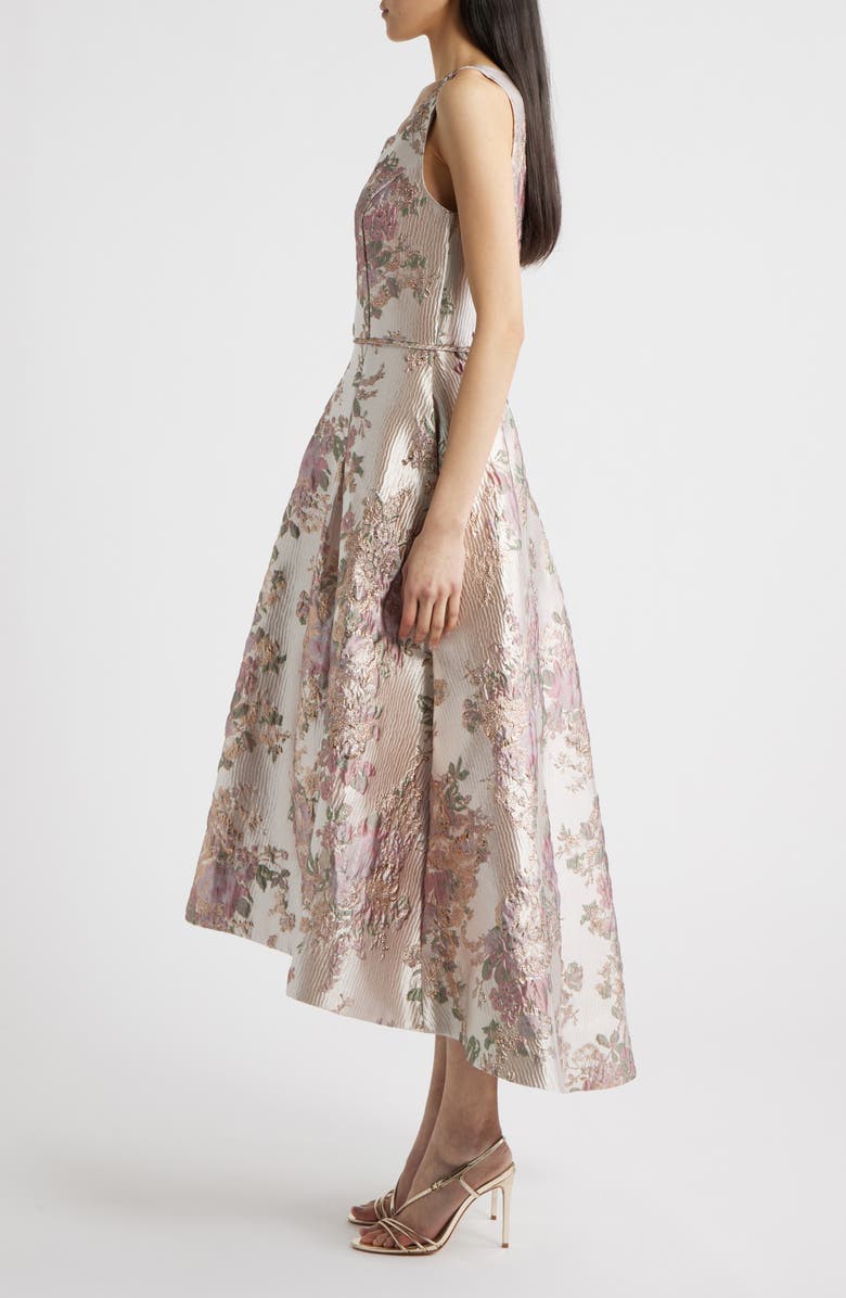 Tahari ASL Metallic Jacquard Midi Cocktail Dress, Alternate, color, Petal