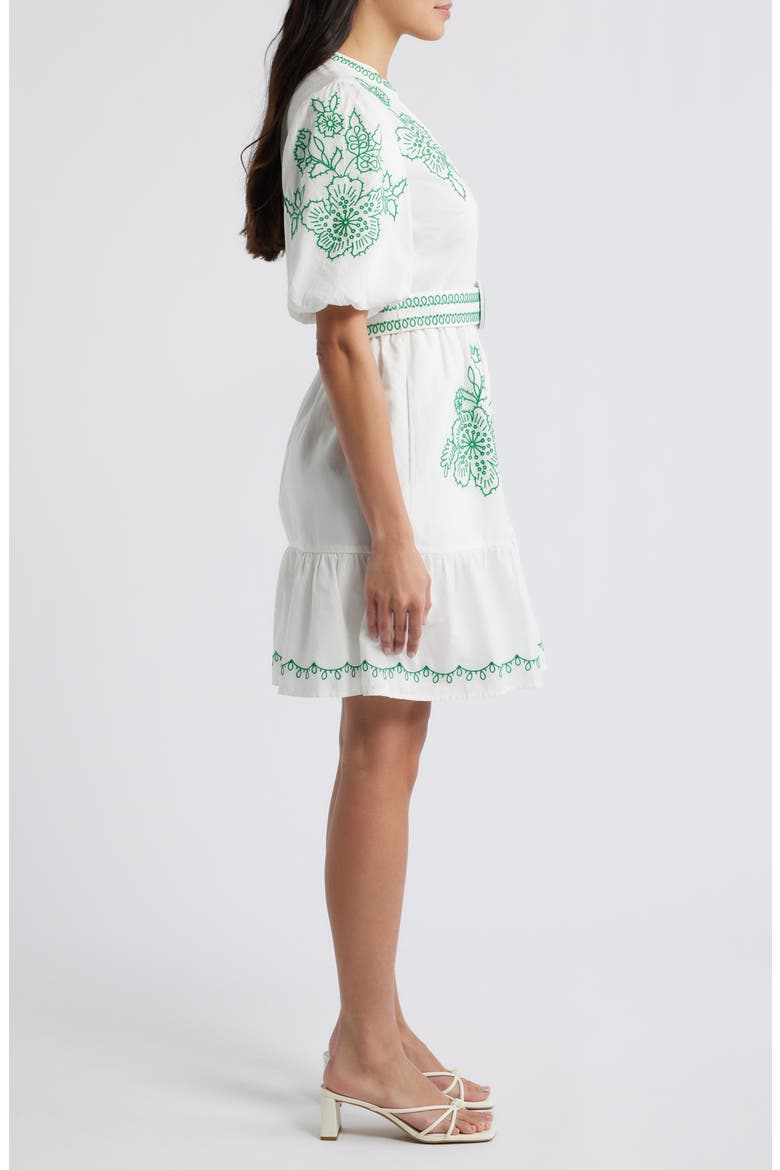 Embroidered Short Sleeve Cotton Shirtdress, Alternate, color, WHITE/ IVY GREEN