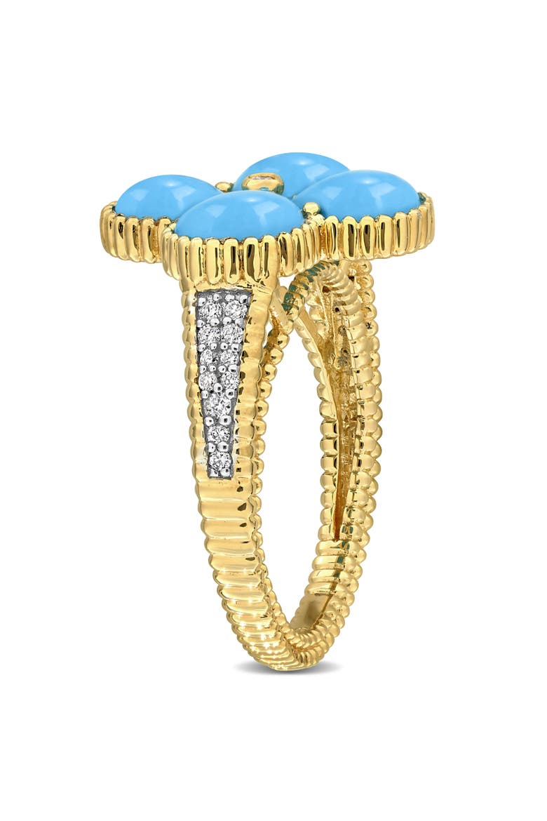 Created Gemstone & 1/8 CTW Diamond Clover Flower Ring, Alternate, color, Created Turquoise