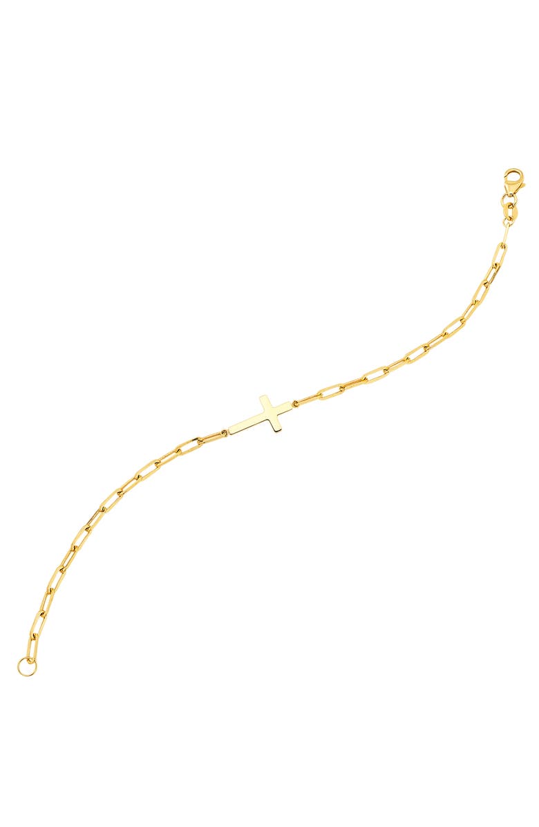 Frankie & Zoe Paper Clip Chain Cross Charm Bracelet, Alternate, color, Yellow Gold