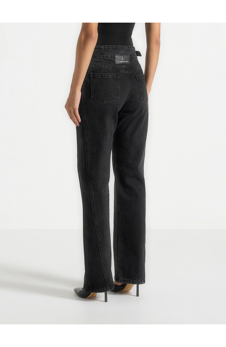 Manière De Voir Loane Twist Leg Boyfriend Jeans With Waist Adjuster, Alternate, color, Washed Black