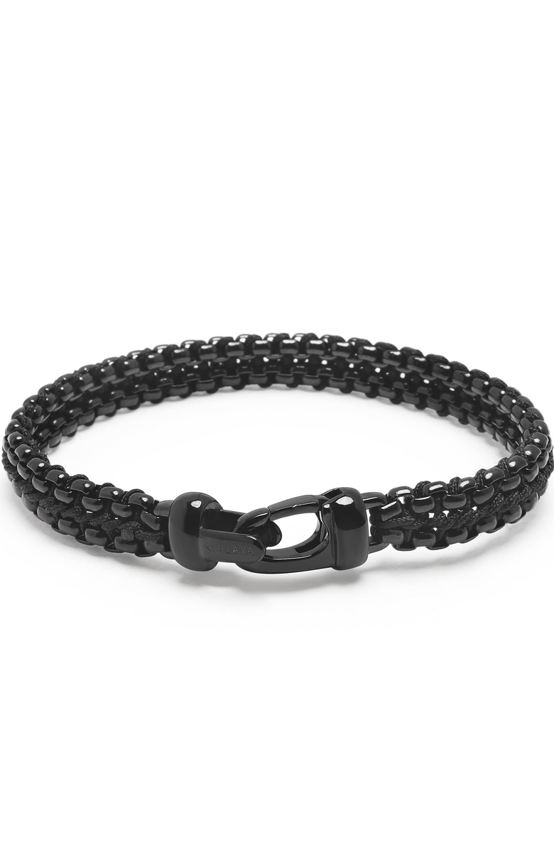 Nialaya Woven Box Chain Bracelet, Alternate, color, Total Black